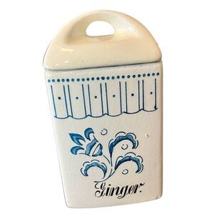 Source Unknown White Ceramic Ginger Canister with Blue Floral Design
